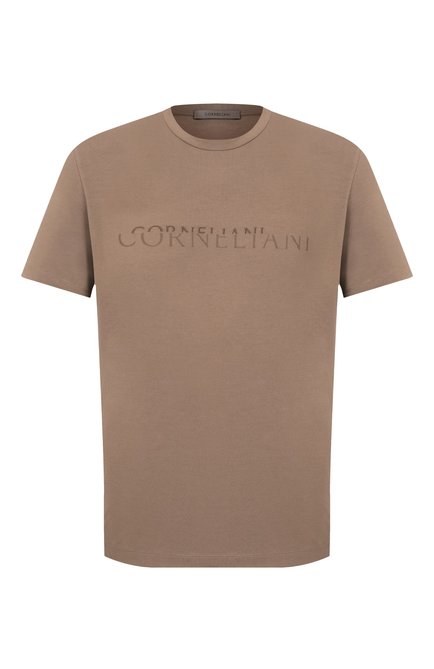 Мужская хлопковая футболка CORNELIANI темно-бежевого цвета, арт. 25G581-2525059 | Фото 1 (Материал сплава: Проставлено; Драгоценные камни: Проставлено; Длина (для топов): Стандартные; Рукава: Короткие; Материал внешний: Хлопок)