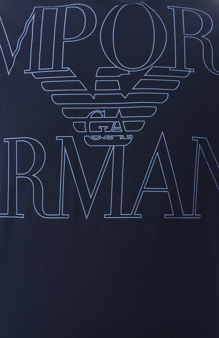 Мужская хлопковая футболка EMPORIO ARMANI темно-синего цвета, арт. EM000574/AF12326 | Фото 6 (Материал сплава: Проставлено; Рукава: Короткие; Длина (для топов): Стандартные; Драгоценные камни: Проставлено; Материал внешний: Хлопок; Принт: С принтом; Стили: Кэжуэл; Мужское Кросс-КТ: Футболка-одежда; Кросс-КТ: Джерси)