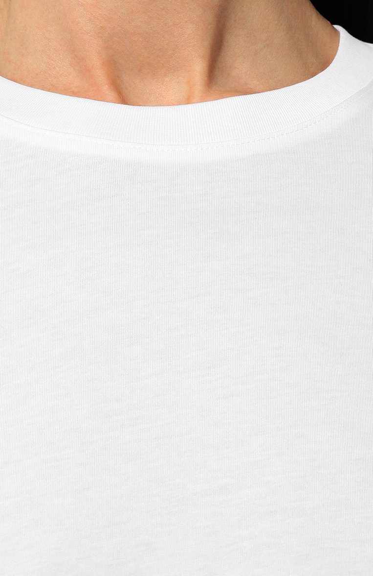 Женская хлопковая футболка BOSS белого цвета, арт. 50457259 | Фото 5 (Принт: Без принта; Рукава: Короткие; Длина (для топов): Стандартные; Материал сплава: Проставлено; Материал внешний: Хлопо�к; Женское Кросс-КТ: Футболка-одежда; Драгоценные камни: Проставлено; Стили: Кэжуэл)