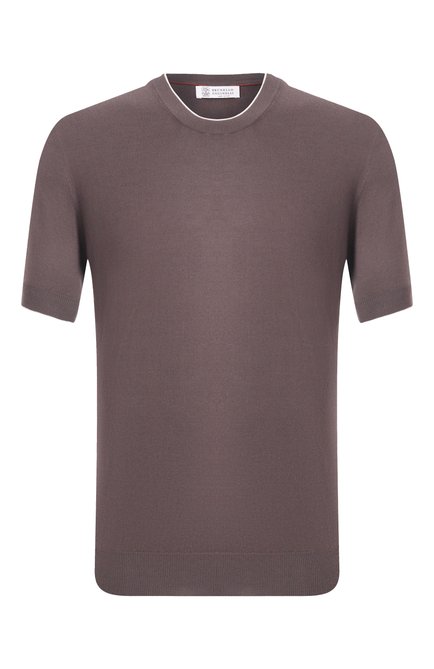 Мужской хлопковый джемпер BRUNELLO CUCINELLI коричневого цвета, арт. M29805200 | Фото 1 (Материал сплава: Проставлено; Рукава: Короткие; Драгоценные камни: Проставлено; Материал внешний: Хлопок; Длина (для топов): Стандартные)