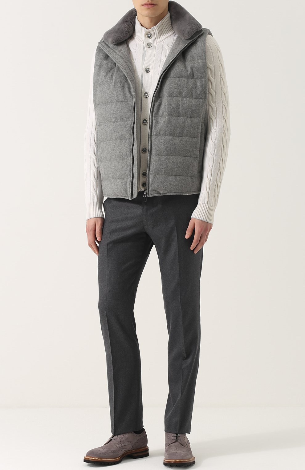 Утепленный кашемировый жилет на молнии с меховой отделкой воротника LORO PIANA, арт. FAG5100, фото 2