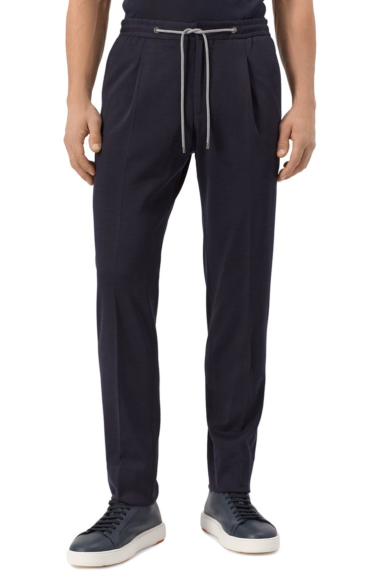 Мужские брюки из шерсти и хлопка CORNELIANI темно-синего цвета, арт. 254L19-2518800 | Фото 3 (Длина (брюки, джинсы): Стандартные; Материал внешний: Хлопок, Шерсть; Случай: Повседневный; Стили: Кэжуэл; Автоматизация состава: Проставлено; Автоматизация ТО: Проставлено)