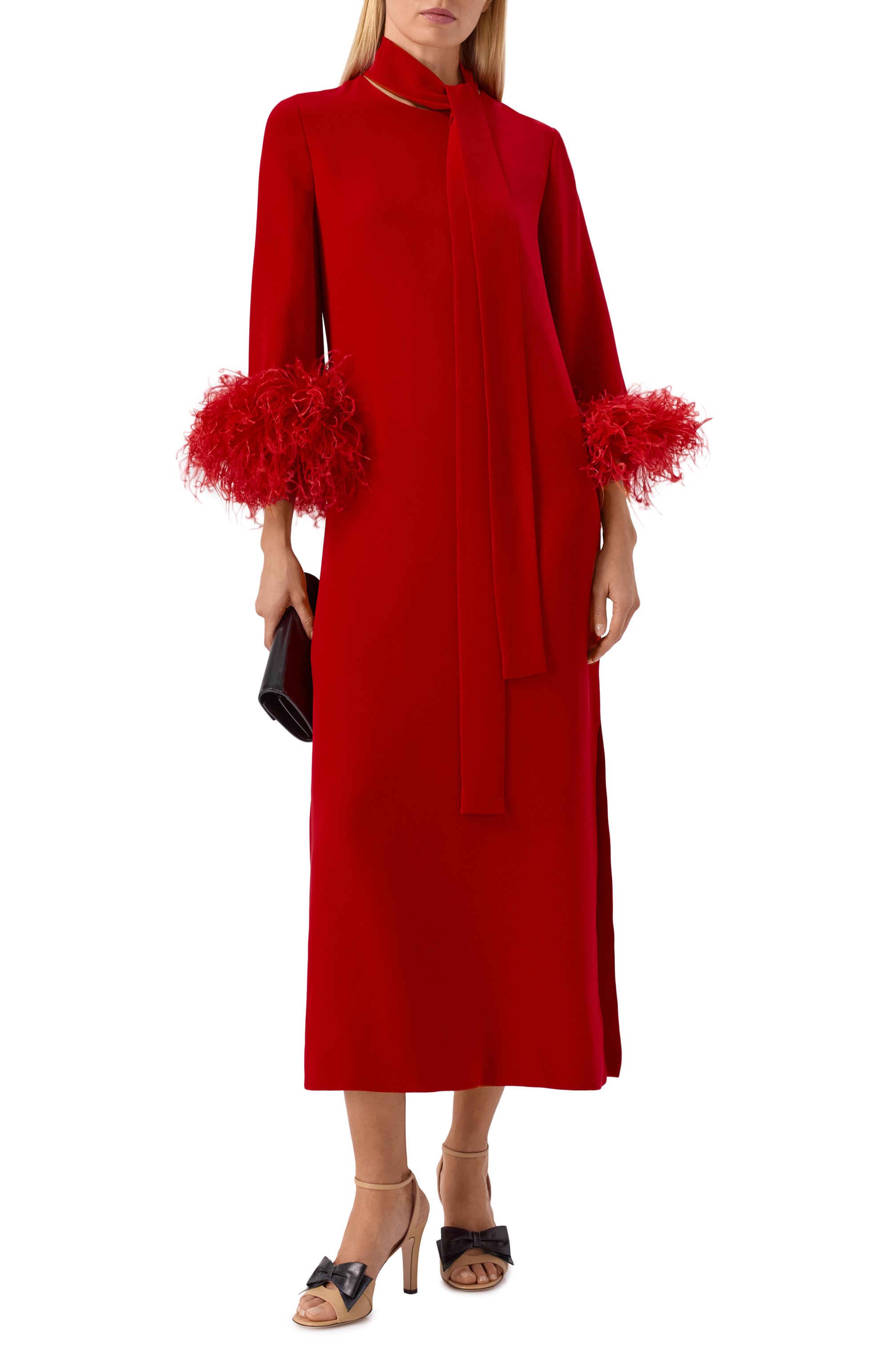 Шелковое платье с отделкой перьями VALENTINO, арт. 8B3VAHJ2/1MM, фото 2