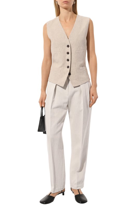 Брюки из хлопка и льна Brunello Cucinelli MH561B1311 Кремовый  MH561B1311 Фото 2