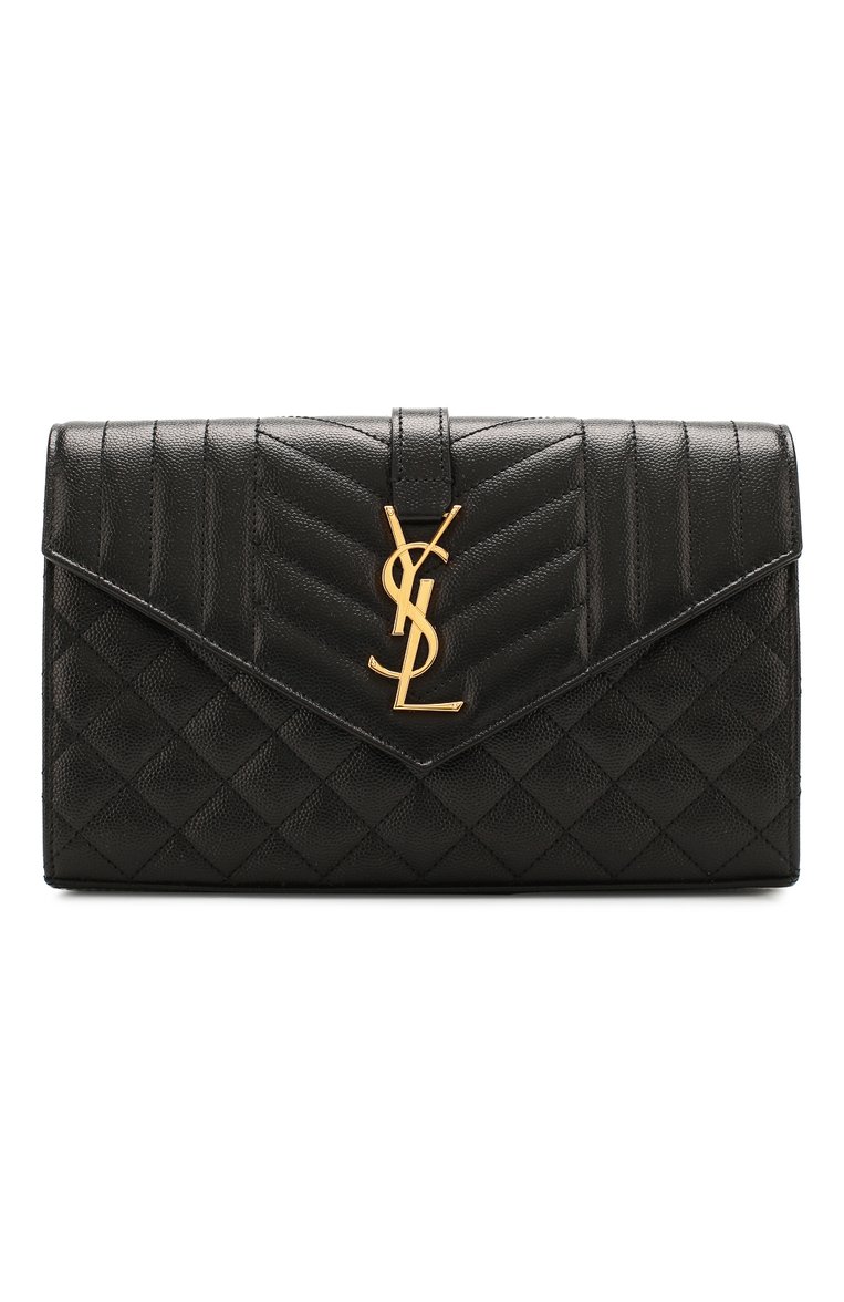 Женская сумка envelope SAINT LAURENT черного цвета, арт. 620280/B0W91 | Фото 1 (Сумки-технические: Сумки через плечо; Ремень/цепочка: На ремешке; Размер: small; Материал: Натуральная кожа; Материал сплава: Проставлено; Драгоценные камни: Проставлено)