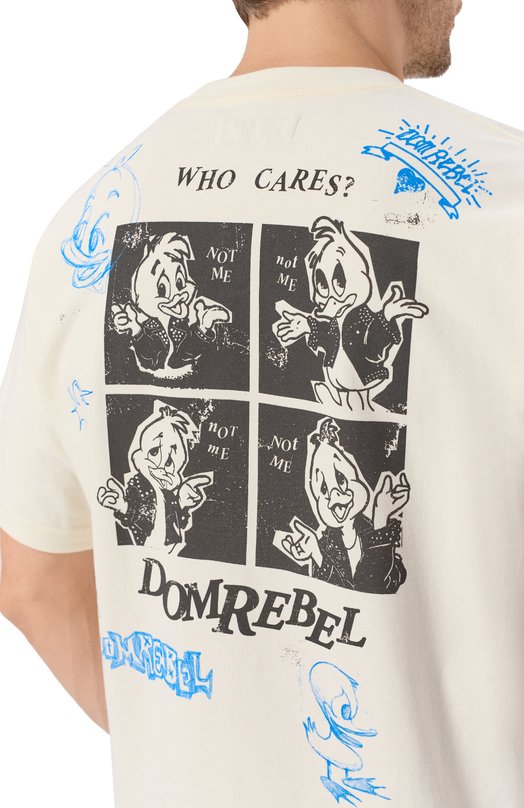 Хлопковая футболка DOMREBEL M WH0 CARES/T-SHIRT Кремовый  M WH0 CARES/T-SHIRT Фото 5