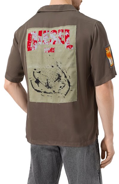 Рубашка из вискозы DIESEL коричневого цвета по цене 35150 руб., арт. A16703/0SLBN, фото 4 Рубашка из вискозы DIESEL, арт. A16703/0SLBN, фото 4