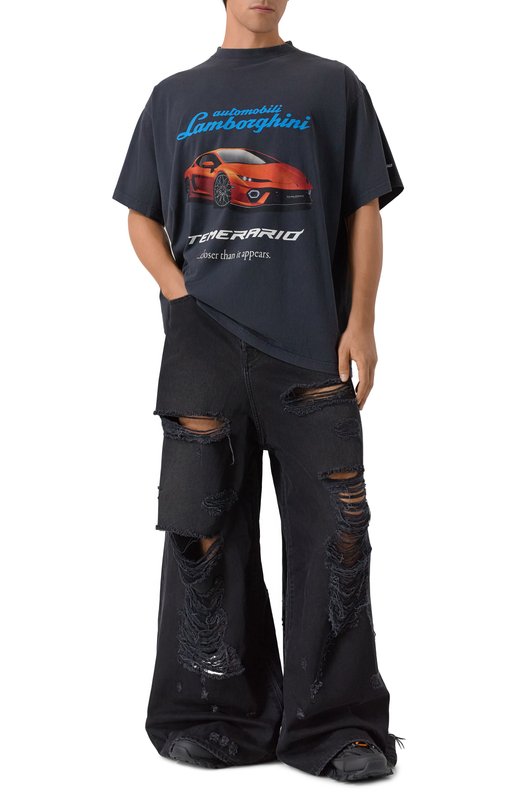 Хлопковая футболка Balenciaga x Automobili Lamborghini Balenciaga 831305/TSVP9 Серый  831305/TSVP9 Фото 2
