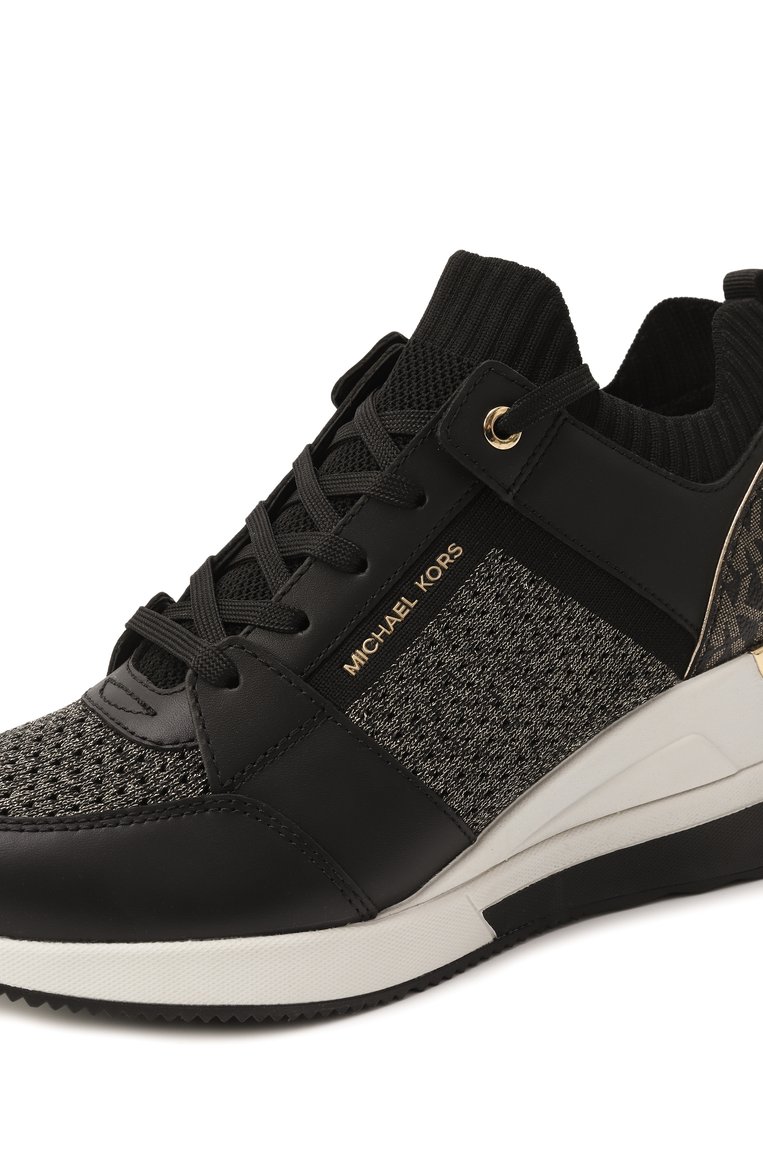 Женские комбинированные кроссовки no copy MICHAEL MICHAEL KORS черного цвета, арт. 43H3GEFS6D | Фото 7 (Материал внутренний: Текстиль; Материал внешний: Натуральная кожа, Текстиль; Подошва: Платформа; Стили: Кэжуэл; Материал утеплителя: Без утеплителя; Кросс-КТ: Низкие)