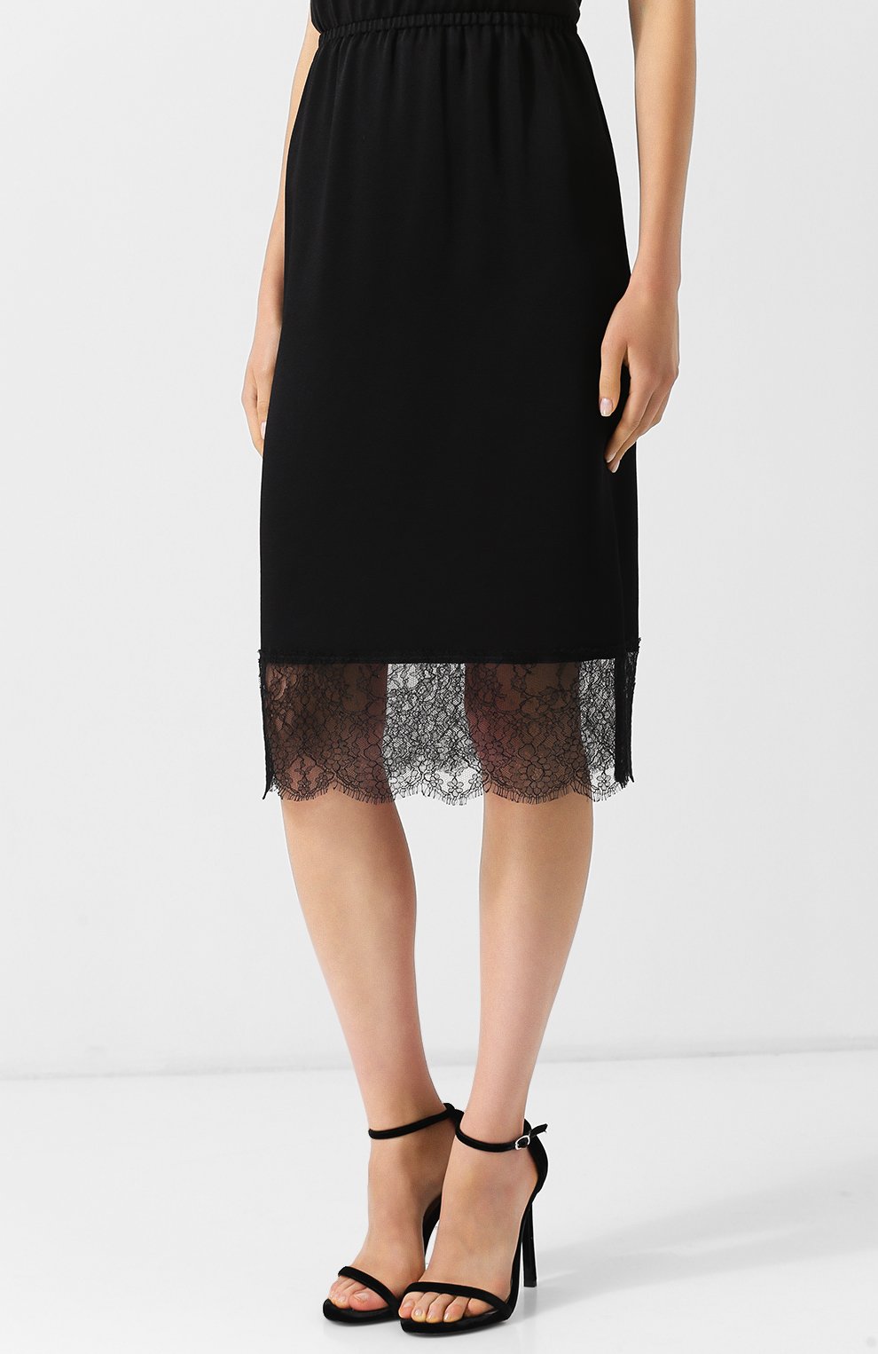 Однотонная юбка с кружевной вставкой VALENTINO, арт. QB3RA3Y03H3, фото 3