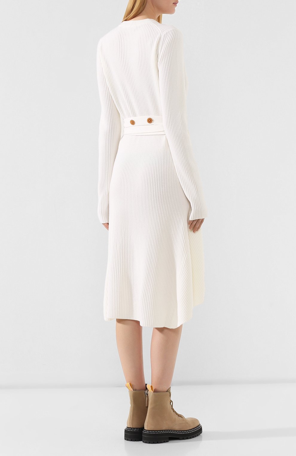 Платье из смеси шерсти и кашемира HELMUT LANG молочного цвета по цене 75650 руб., арт. J05HW706, фото 4 Платье из смеси шерсти и кашемира HELMUT LANG, арт. J05HW706, фото 4