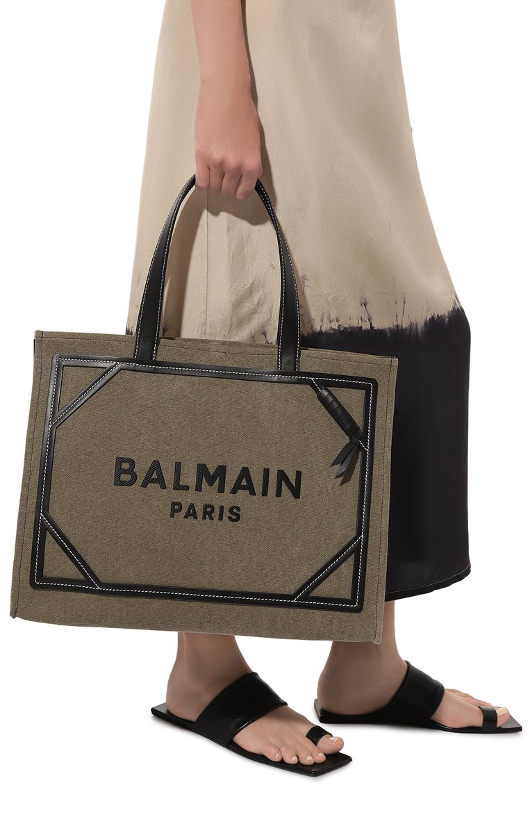 Женская сумка-тоут b-army BALMAIN хаки цвета, арт. DN1FF810/TDVY | Фото 2 (Размер: large; Материал: Текстиль)