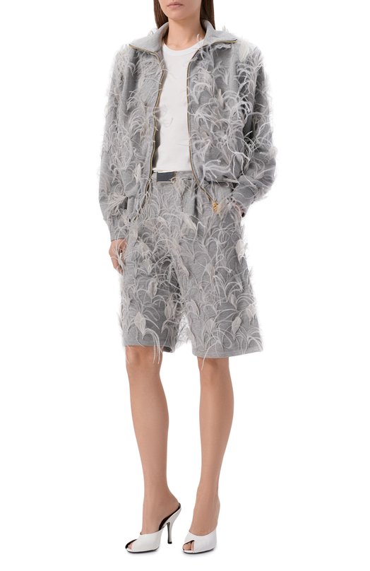 Хлопковая толстовка с отделкой перьями ROWEN ROSE RR_J442_V2 Серый  RR_J442_V2 Фото 2