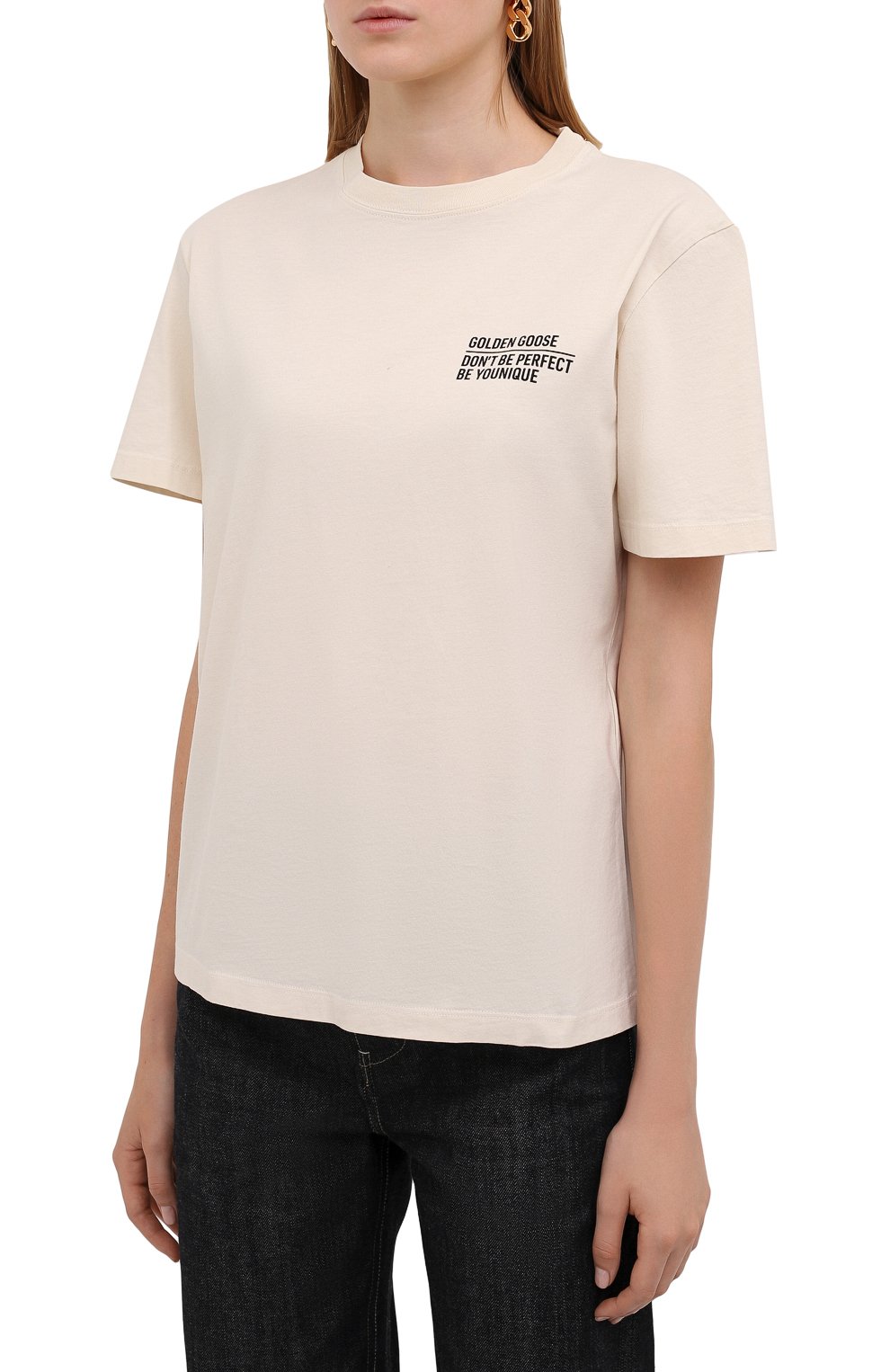 Хлопковая футболка GOLDEN GOOSE DELUXE BRAND кремового цвета по цене 8925 руб., арт. GWP01005.P000191, фото 3 Хлопковая футболка GOLDEN GOOSE DELUXE BRAND, арт. GWP01005.P000191, фото 3