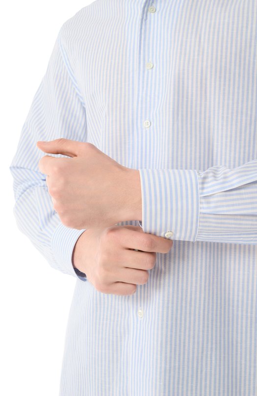 Сорочка из хлопка и льна Corneliani 25P156-2511174 Голубой  25P156-2511174 Фото 5