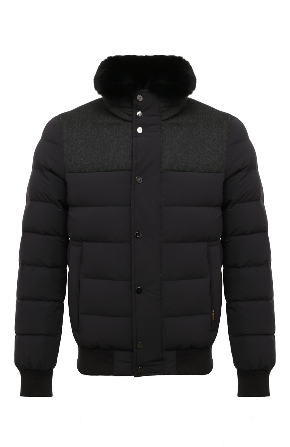 Пуховый бомбер с воротником из кролика HETREGO темно-серого цвета по цене 79150 руб., арт. 8N512R/B0RIS, фото 1 Пуховый бомбер с воротником из кролика HETREGO, арт. 8N512R/B0RIS, фото 1