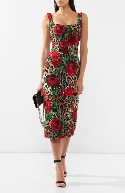 Платье из вискозы DOLCE & GABBANA леопардового цвета по цене 464000 руб., арт. F6B4ZZ/FSRKK, фото 2 Платье из вискозы DOLCE & GABBANA, арт. F6B4ZZ/FSRKK, фото 2