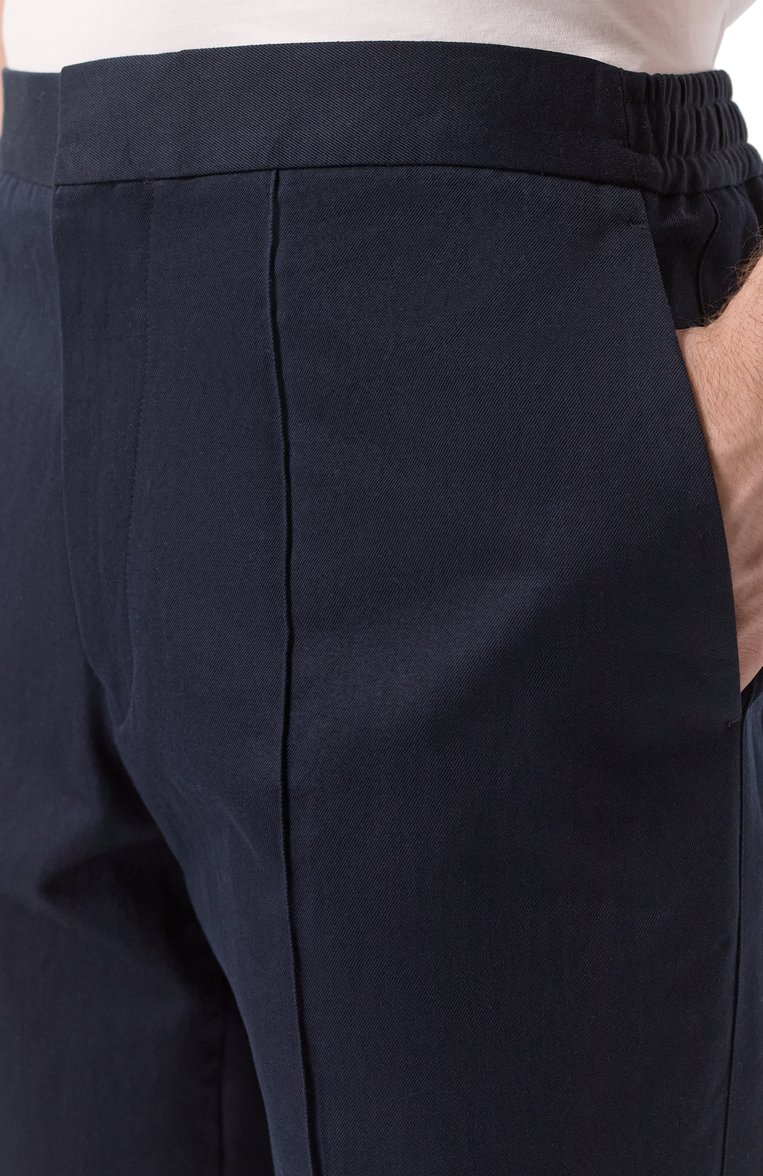 Мужские брюки из хлопка и льна ZEGNA темно-синего цвета, арт. TT46/UFI31A9 | Фото 5 (Длина (брюки, джинсы): Стандартные; Материал внешний: Хлопок; Случай: Повседневный; Стили: Кэжуэл)