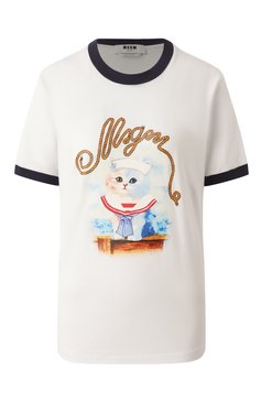 Женская хлопковая футболка MSGM белого цвета, арт. 3841MDM152/257002 | Фото 1 (Драгоценные камни: Проставлено; Длина (для топов): Стандартные; Рукава: Короткие; Материал сплава: Проставлено; Принт: С принтом; Стили: Кэжуэл; Материал внешний: Хлопок)