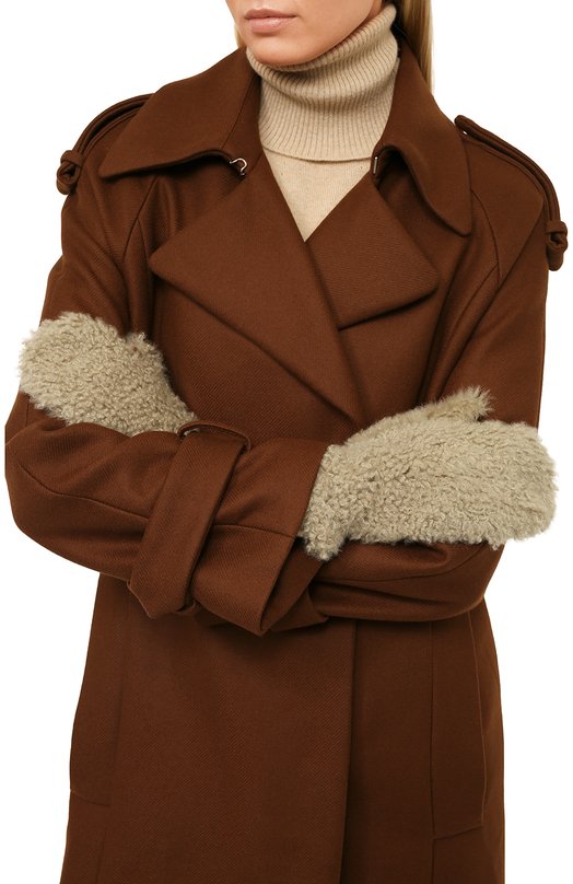 Меховые варежки из овчины DROMe Бежевый, фото 2