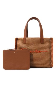 Женская сумка SANTONI коричневого цвета, арт. DIBBA2489BA-HNMSA50 | Фото 7 (Материал сплава: Проставлено; Размер: medium; Драгоценные камни: Проставлено; Материал: Рафия)