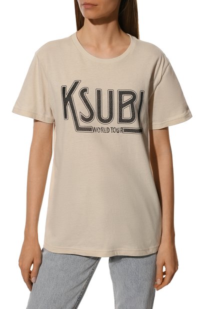 Хлопковая футболка KSUBI кремового цвета по цене 12000 руб., арт. WPF22TE012, фото 3 Хлопковая футболка KSUBI, арт. WPF22TE012, фото 3