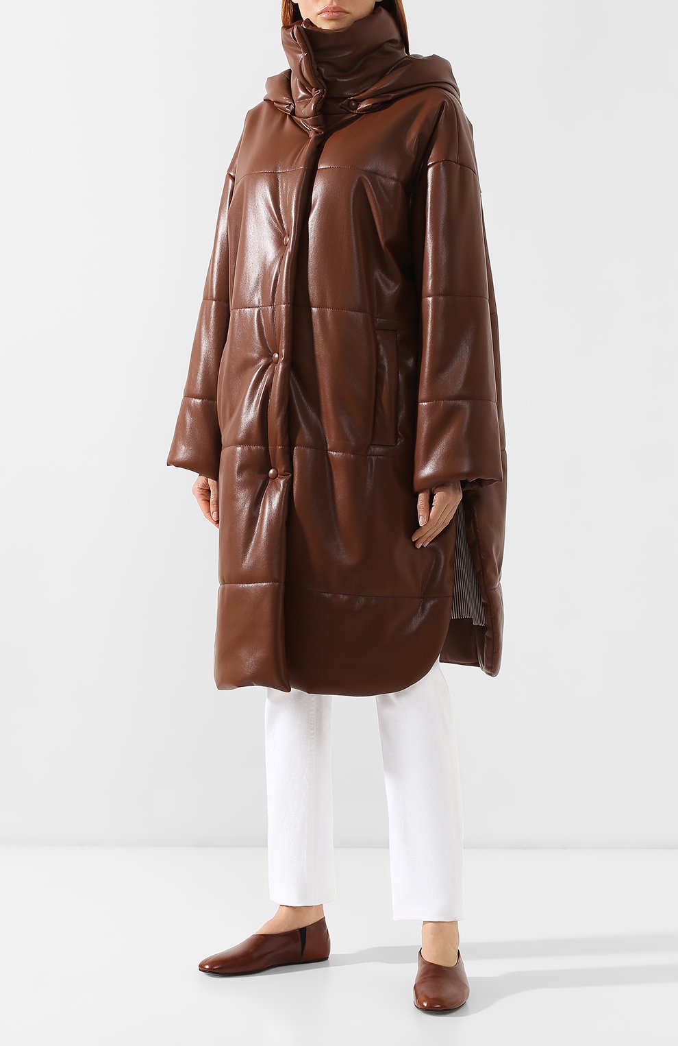 Пальто с капюшоном NANUSHKA коричневого цвета по цене 104500 руб., арт. ESKA_R00T BEER_VEGAN LEATHER, фото 3 Пальто с капюшоном NANUSHKA, арт. ESKA_R00T BEER_VEGAN LEATHER, фото 3