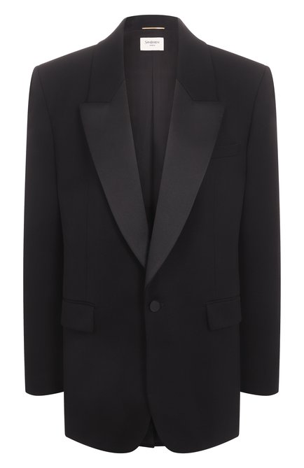 Женский шерстяной жакет SAINT LAURENT черного цвета, арт. 818718/Y7E63 | Фото 1 (Автоматизация состава: Проставлено; Автоматизация ТО: Проставлено; Рукава: Длинные; Длина (для топов): Удлиненные; Материал внешний: Шерсть)