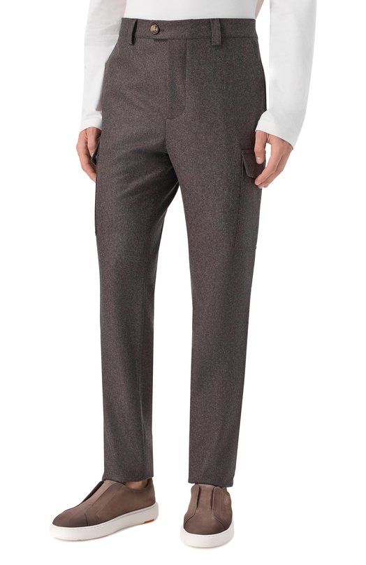 Шерстяные брюки-карго Brunello Cucinelli M038PE1890 Коричневый  M038PE1890 Фото 3