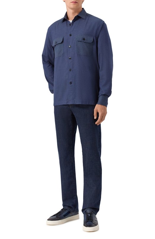 Рубашка из хлопка и кашемира Corneliani 26P219-2611345 Синий  26P219-2611345 Фото 2
