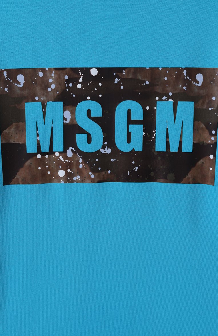 Детская хлопковая футболка MSGM KIDS голубого цвета, арт. S5MSJBTH036 | Фото 3 (Материал сплава: Проставлено; Рукава: Короткие; Драгоценные камни: Пр�оставлено; Мальчики Кросс-КТ: Футболка-одежда; Материал внешний: Хлопок; Ростовка одежда: 10 - 11 лет | 140 - 146см, 12 лет | 152 см, 16 лет | 164 см, 8 лет | 128 см, 6 лет | 116 см)