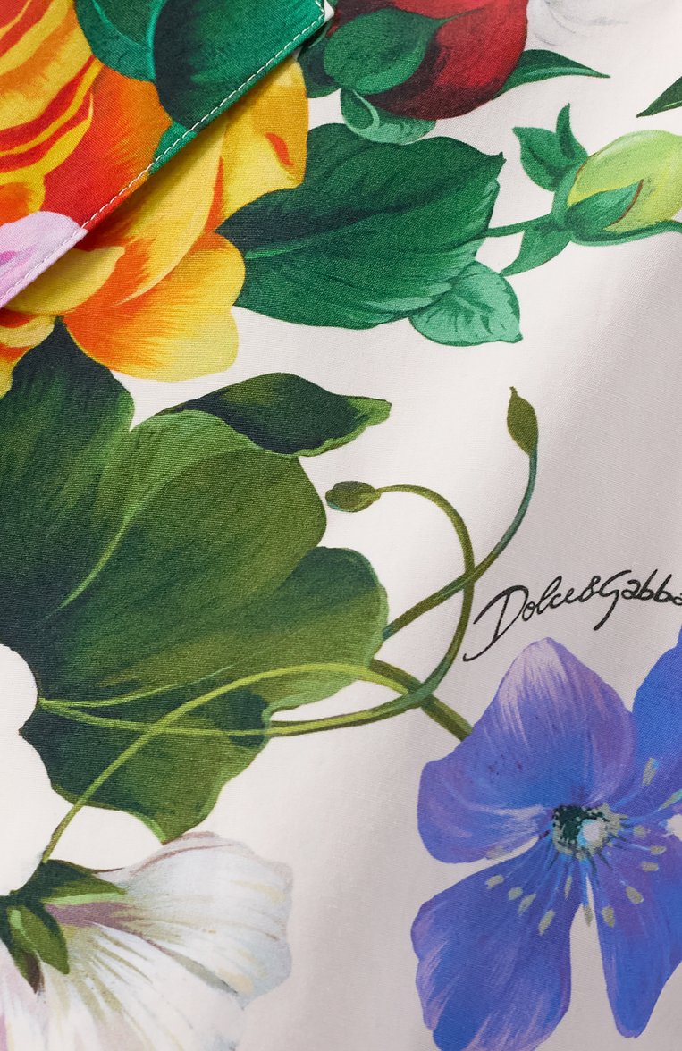 Женская хлопковая рубашка DOLCE & GABBANA разноцветного цвета, арт. F5T30T/HS5S6 | Фото 6 (Длина (для топов): Укороченные; Рукава: Короткие; Материал внешний: Хлопок; Стили: Романтичный; Принт: С принтом; Женское Кросс-КТ: Рубашка-одежда; Кросс-КТ: костюм; Автоматизация состава: Проставлено; Размерность: Идёт в размер; Автоматизация ТО: Проставлено; Re-sync: On)