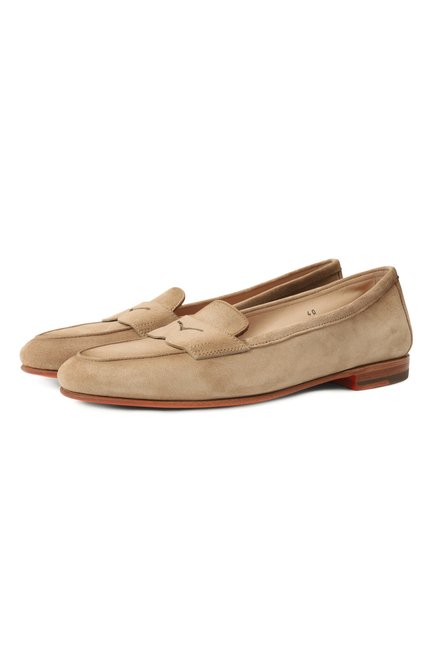 Женские замшевые пенни-лоферы SANTONI бежевого цвета, арт. WUNG71031SA4SAEA | Фото 1 (Подошва: Плоская; Драгоценные камни: Проставлено; Материал внутренний: Натуральная кожа; Материал сплава: Проставлено; Материал внешний: Натуральная кожа; Каблук высота: Низкий)