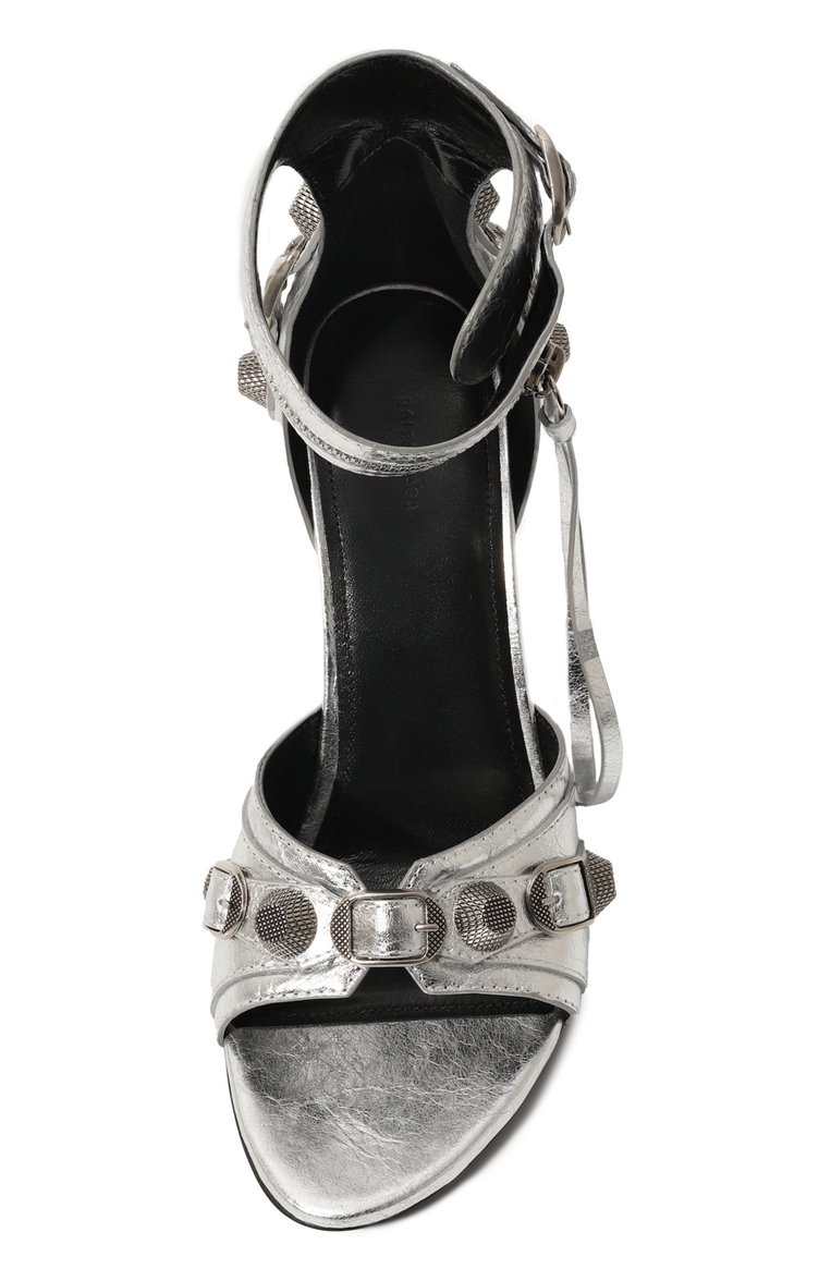 Женские кожаные босоножки cagole 110 BALENCIAGA серебряного цвета, арт. 743057/WBDK3 | Фото 6 (Материал внутренний: Натуральная кожа; Каблук высота: Высокий; Подошва: Плоская; Каблук тип: Шпилька; Материал внешний: Натуральная кожа)