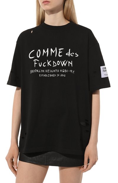 Хлопковая футболка COMME DES FUCKDOWN черного цвета по цене 8995 руб., арт. CFABW00128, фото 3 Хлопковая футболка COMME DES FUCKDOWN, арт. CFABW00128, фото 3