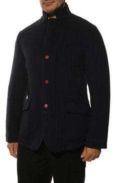 Мужская куртка с подкладкой из овчины KITON темно-синего цвета, арт. UW0411V03R73 | Фото 3 (Кросс-КТ: Куртка; Мужское Кросс-КТ: шерсть и кашемир; Материал внешний: Шерсть; Рукава: Длинные; Материал утеплителя: Натуральный мех; Материал сплава: Проставлено; Драгоценные камни: Проставлено; Длина (верхняя одежда): Короткие; Стили: Кэжуэл)