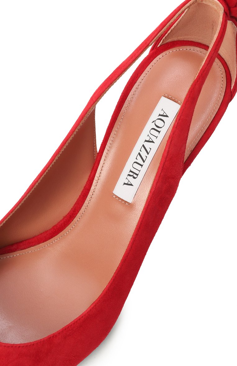 Женские замшевые туфли bow tie 85 AQUAZZURA красного цвета, арт. DENMIDP0-SUE-000 | Фото 7 (Материал внешний: Натуральная кожа, Замша; Материал внутренний: Натуральная кожа; Каблук высота: Высокий; Подошва: Плоская; Каблук тип: Шпилька; Автоматизация состава: Проставлено; Автоматизация ТО: Проставлено)