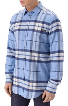 Мужская хлопковая рубашка DOLCE & GABBANA голубого цвета, арт. G5JZ9T/GJ286 | Фото 3 (Рукава: Длинные; Материал сплава: Проставлено; Драгоценные камни: Проставлено; Длина (для топов): Стандартные; Принт: Клетка; Воротник: Кент; Случай: Повседневный; Стили: Кэжуэл; Манжеты: На пуговицах; Материал внешний: Хлопок)