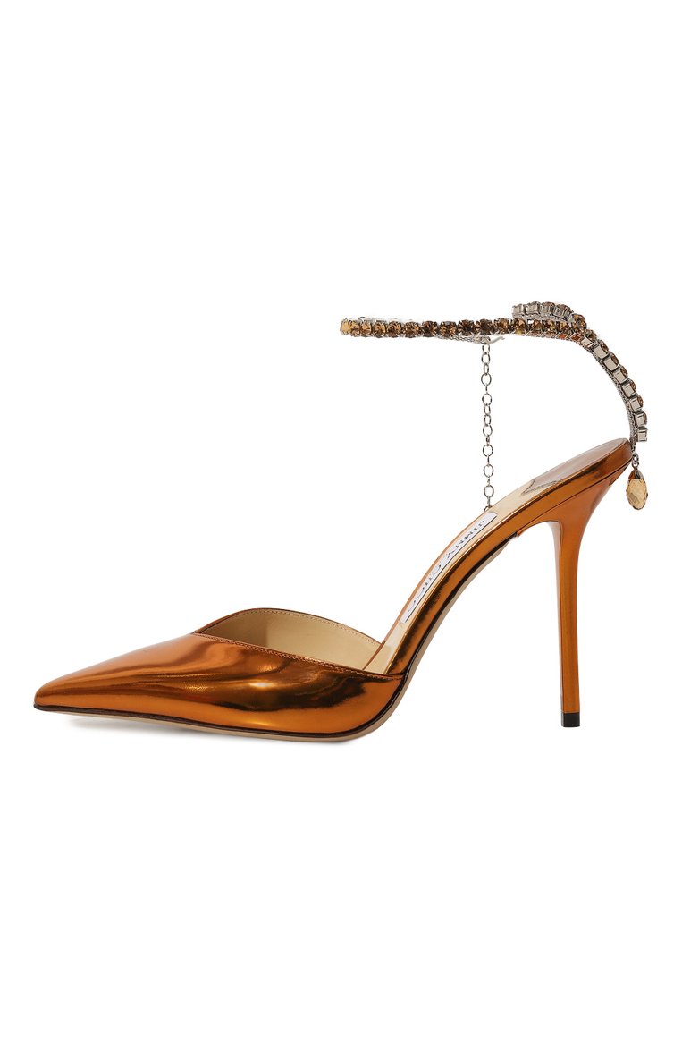 Женские �кожаные туфли saeda 100 JIMMY CHOO оранжевого цвета, арт. SAEDA100/BAQ | Фото 4 (Материал внутренний: Натуральная кожа; Каблук высота: Высокий; Материал сплава: Проставлено; Драгоценные камни: Проставлено; Подошва: Плоская; Каблук тип: Шпилька; Материал внешний: Натуральная кожа)