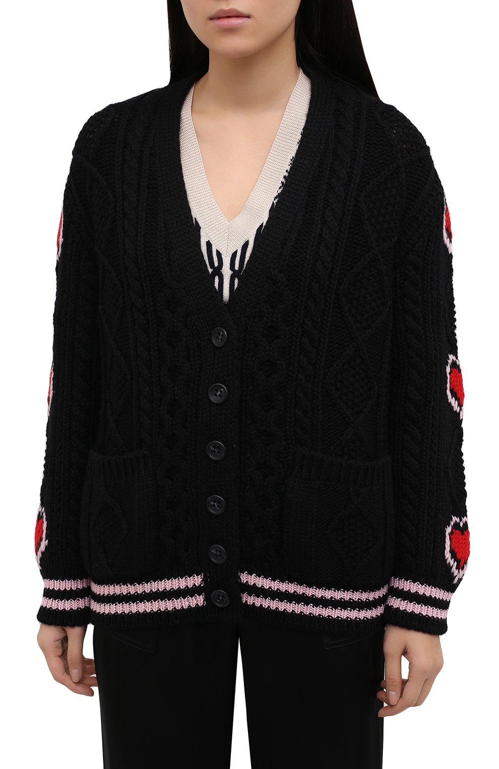Шерстяной кардиган REDVALENTINO черного цвета по цене 69800 руб., арт. UR0KA00T/5F7, фото 3 Шерстяной кардиган REDVALENTINO, арт. UR0KA00T/5F7, фото 3