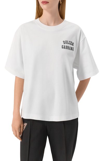 Хлопковая футболка DOLCE & GABBANA белого цвета по цене 62700 руб., арт. F8U10Z/GDDBB, фото 3 Хлопковая футболка DOLCE & GABBANA, арт. F8U10Z/GDDBB, фото 3
