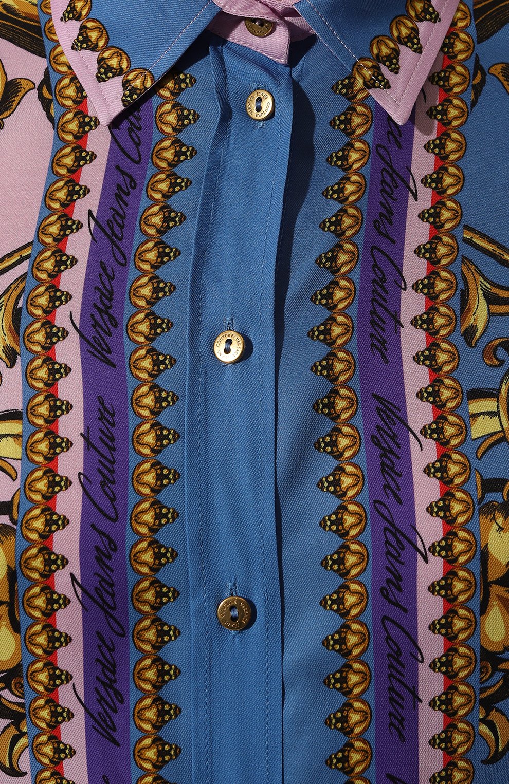 Рубашка из вискозы VERSACE JEANS COUTURE разноцветного цвета по цене 64050 руб., арт. 72HAL2A1-72DP211 PLACED TWILL PANEL GARLAND MULTIC, фото 5 Рубашка из вискозы VERSACE JEANS COUTURE, арт. 72HAL2A1-72DP211 PLACED TWILL PANEL GARLAND MULTIC, фото 5