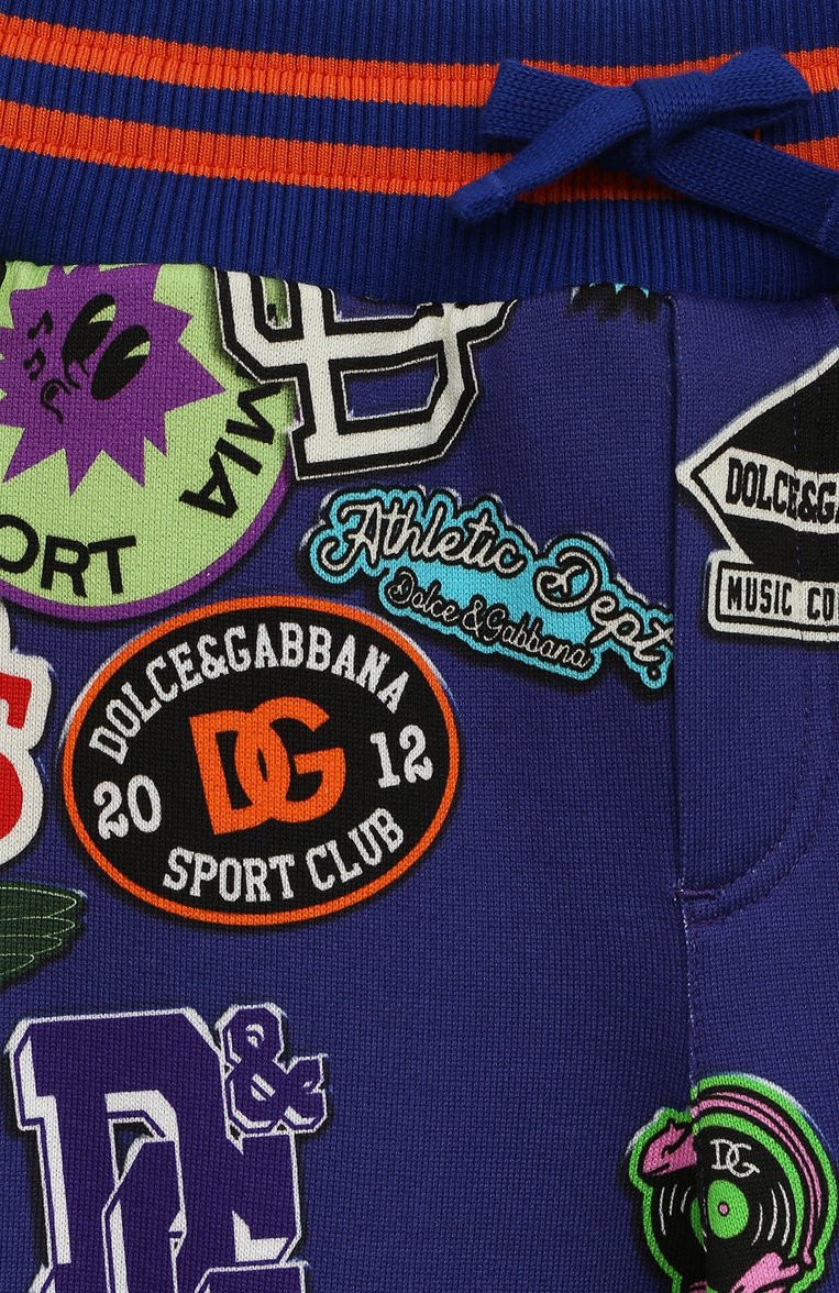 Детские хлопковые джоггеры DOLCE & GABBANA синего цвета, арт. L4JPGM/HS7L9/2-6 | Фото 3 (Материал внешний: Хлопок; Нос: Не проставлено; Мальчики Кросс-КТ: Джоггеры-одежда)