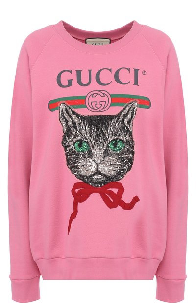 Хлопковый свитшот свободного кроя с принтом и пайетками GUCCI, арт. 489677/X9N16, фото 1