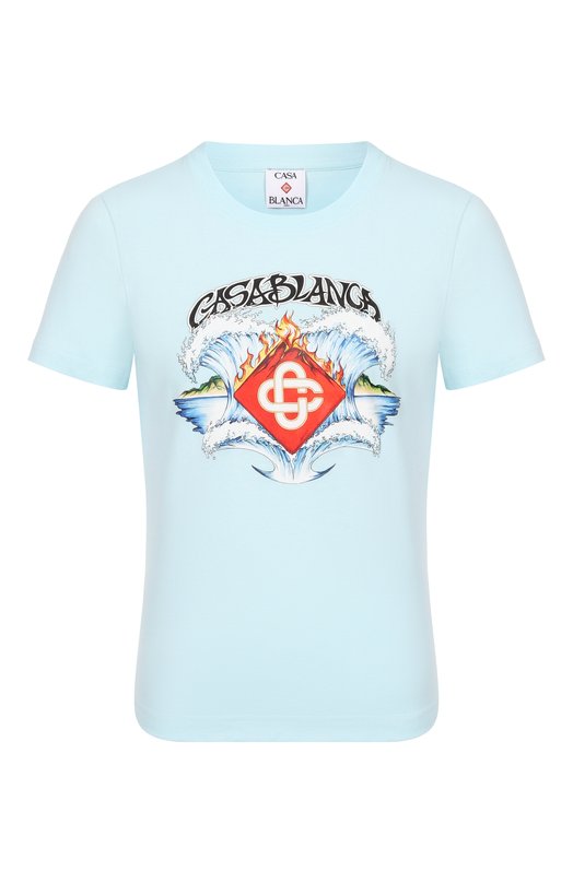 Хлопковая футболка Casablanca W-SP26-JTS-020-05-EX-BC Голубой W-SP26-JTS-020-05-EX-BC