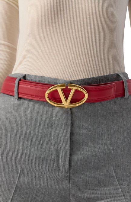 Женский кожаный ремень vlogo VALENTINO красного цвета, арт. 5W2T0SJ4/FZC | Фото 2 (Материал сплава: Проставлено; Нос: Не проставлено; Материал: Натуральная кожа)