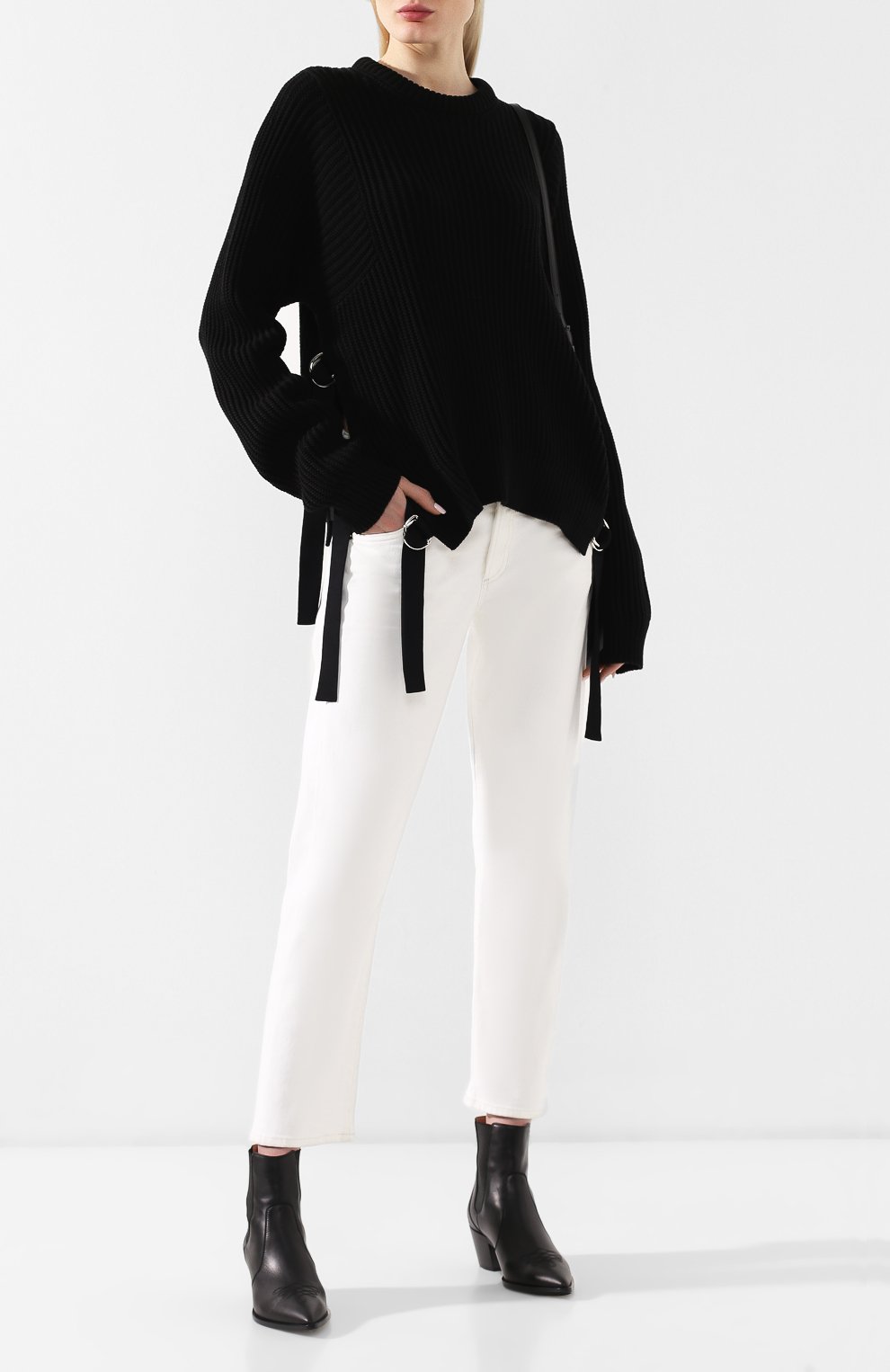 Хлопковый пуловер HELMUT LANG черного цвета по цене 42950 руб., арт. I09HW717, фото 2 Хлопковый пуловер HELMUT LANG, арт. I09HW717, фото 2