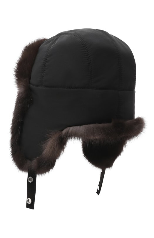 Кашемировая шапка-ушанка с мехом соболя MVST MH-09 BLACK FABRIC + SABLE Чёрный  MH-09 BLACK FABRIC + SABLE Фото 2