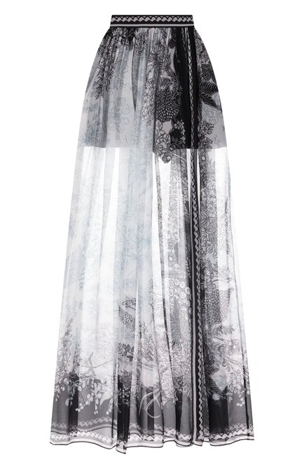 Женская шелковая юбка ELIE SAAB черно-белого цвета, арт. SK117 | Фото 1 (Материал сплава: Проставлено; Материал внешний: Шелк; Драгоценные камни: Проставлено; Материал подклада: Шелк; Длина Ж (юбки, платья, шорты): Макси)