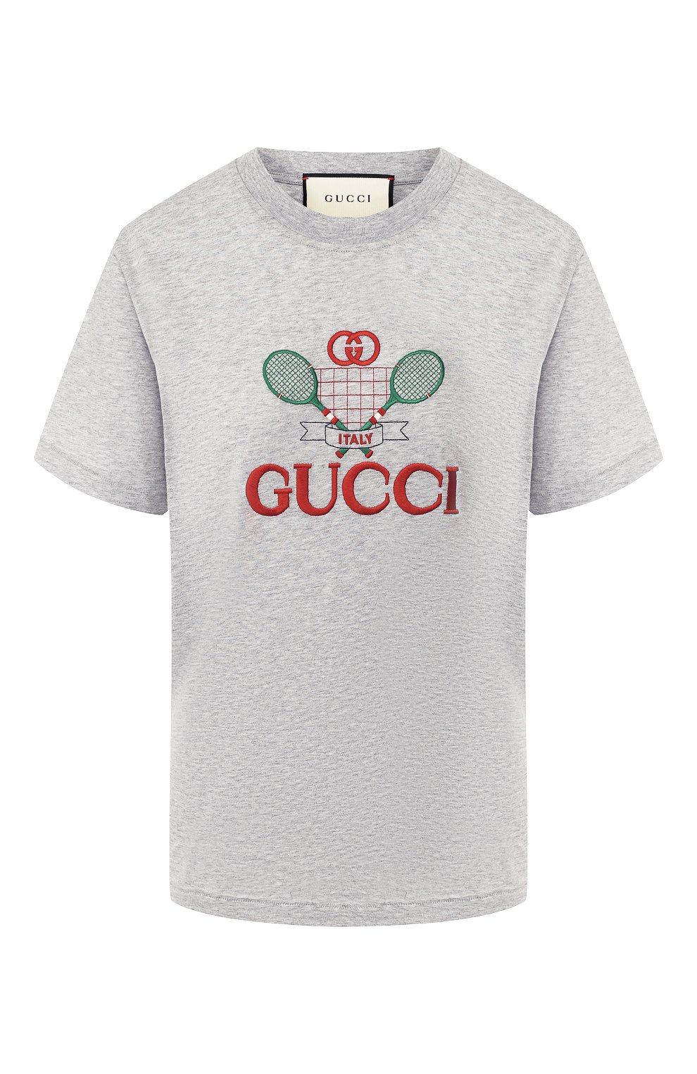 Хлопковая футболка GUCCI серого цвета по цене 37300 руб., арт. 580762/XJBHP, фото 1 Хлопковая футболка GUCCI, арт. 580762/XJBHP, фото 1